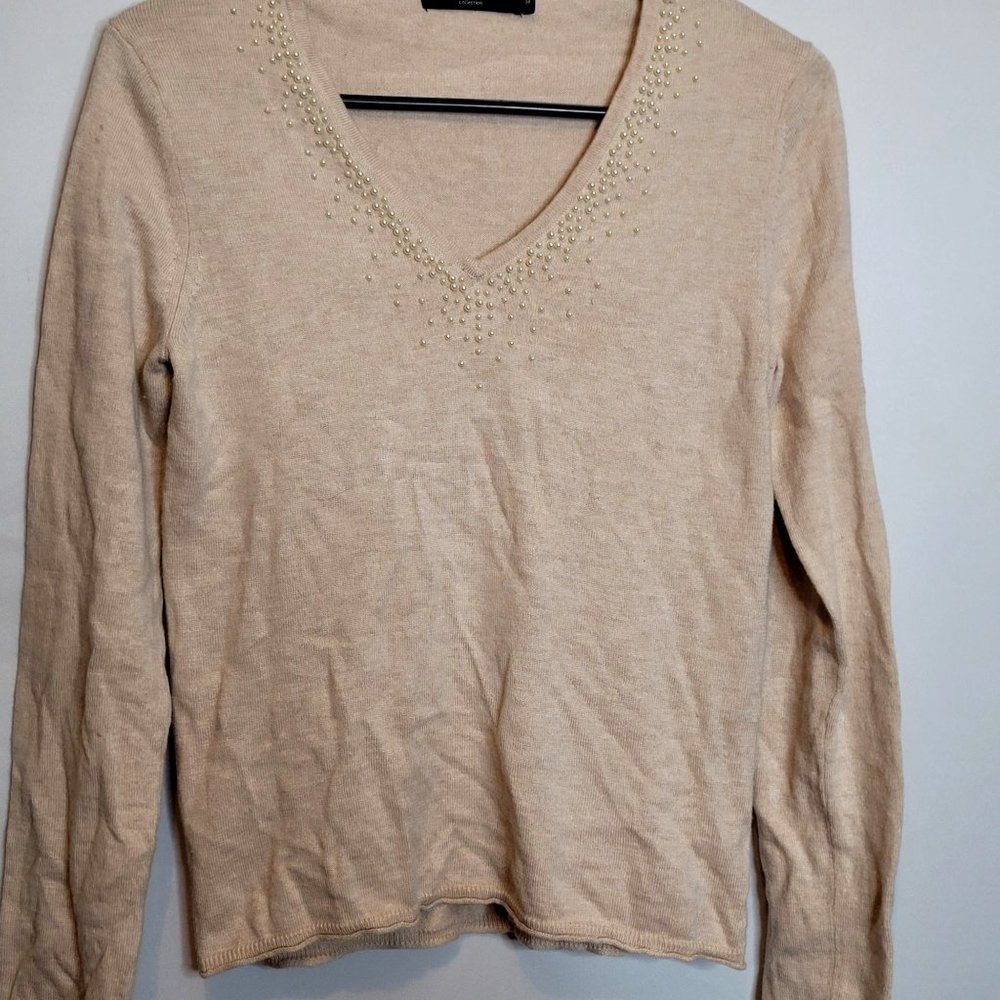 G2000 Woman Sweater Viscose Blend Cream Pearl Beads Hand Wash Small